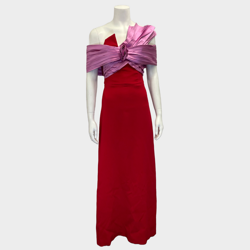 Prada women's pink and red viscose maxi strapless dress