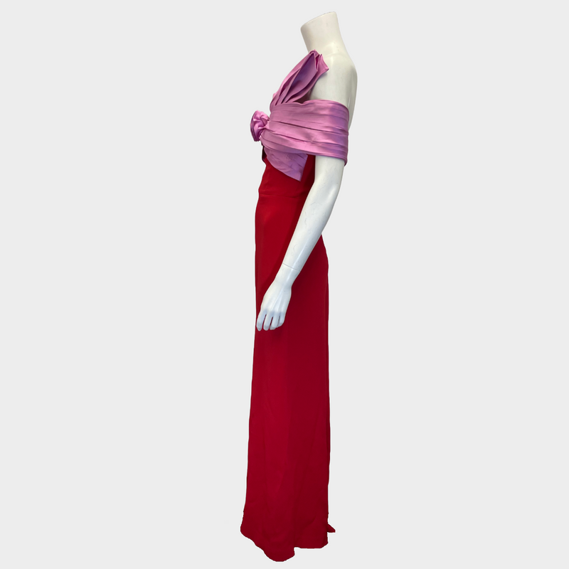 Prada women's pink and red viscose maxi strapless dress