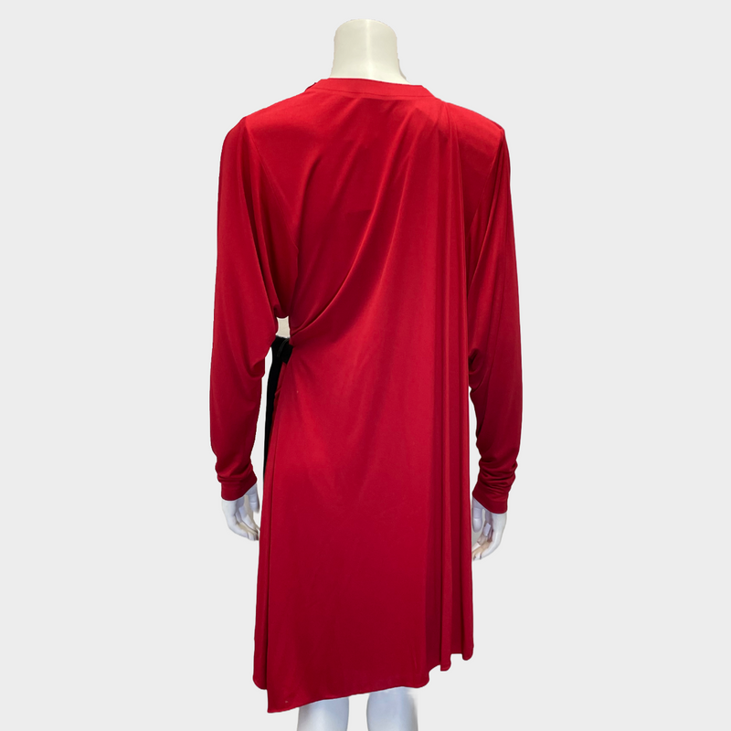 Louis Vuitton women's red viscose ruched belted dress