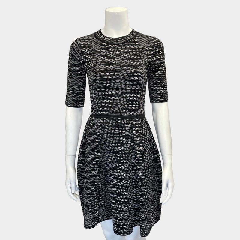 M Missoni black and white wool blend 3/4 sleeves A-line dress