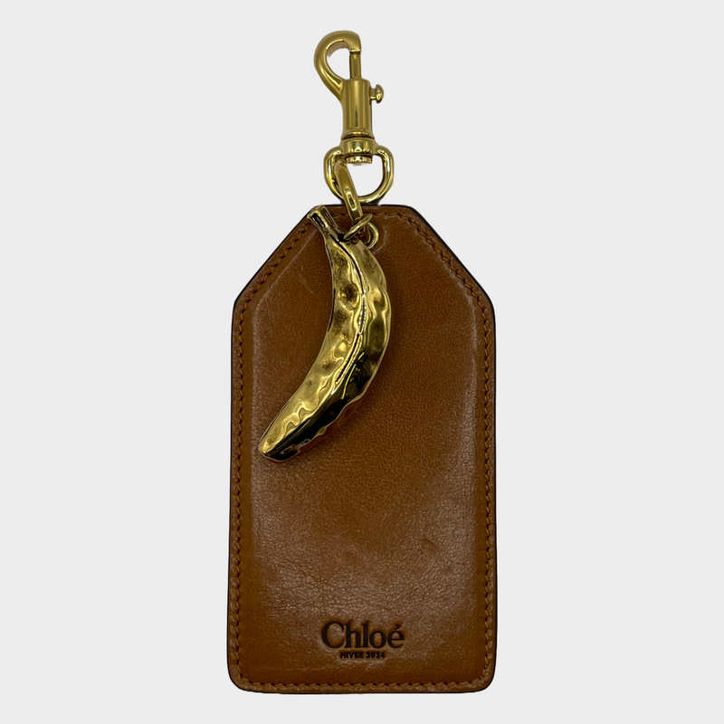 Chloe brown leather and gold metal banana pendant bag charm