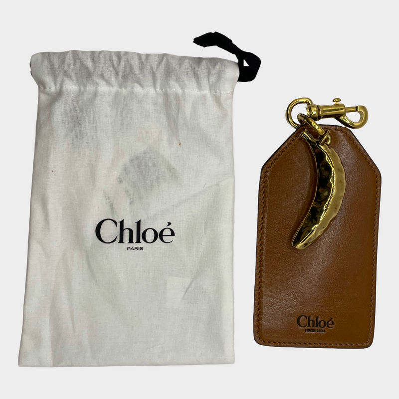 Chloe brown leather and gold metal banana pendant bag charm