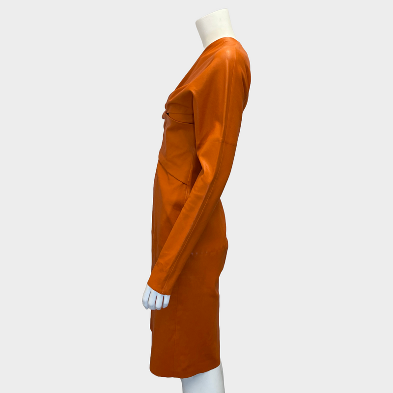 Bottega Veneta women's orange real lambskin dress