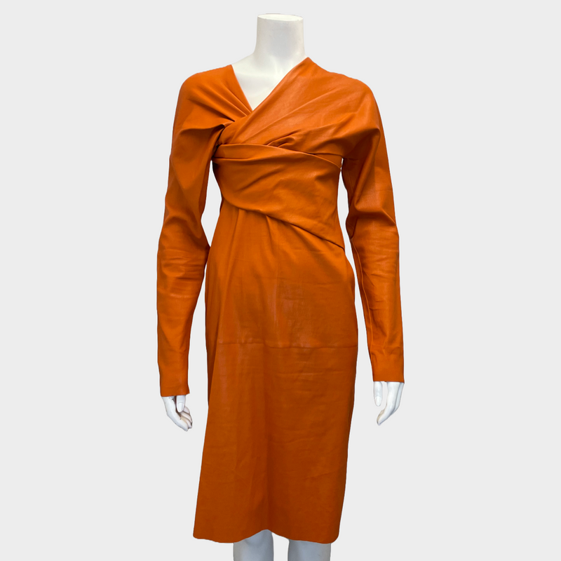 Bottega Veneta women's orange real lambskin dress