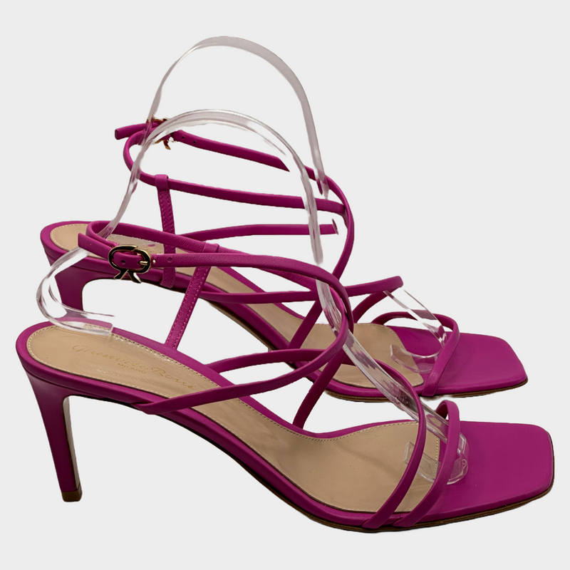 Gianvitto Rossi women's pink leather strappy kitten heel sandals