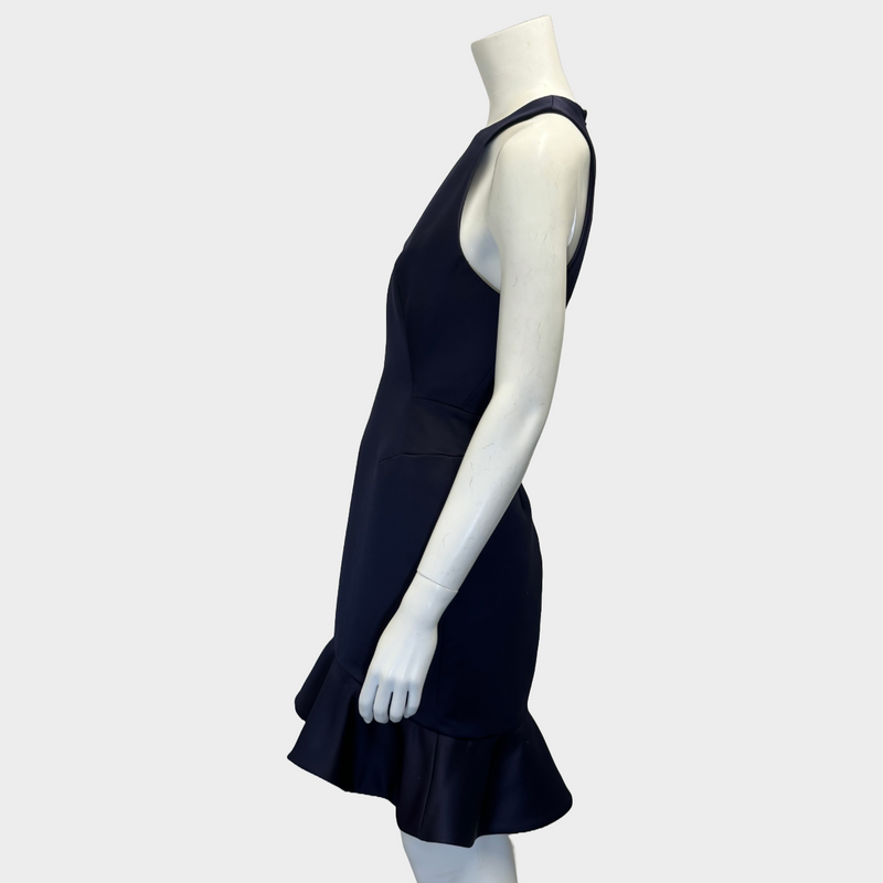 Alexander McQueen navy satin structured sleeveless dress