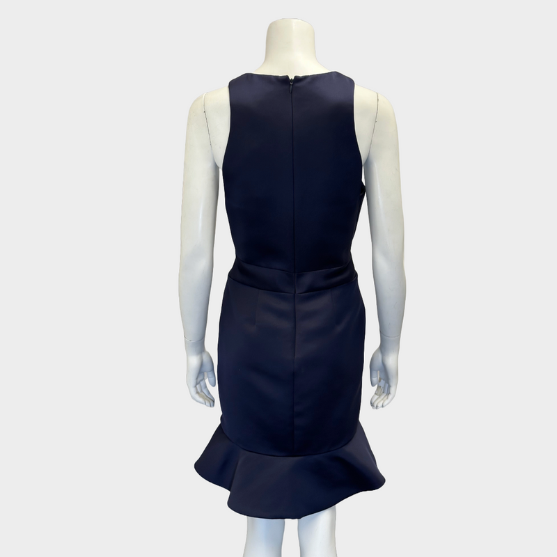 Alexander McQueen navy satin structured sleeveless dress