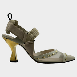 Fendi beige and ecru mesh Colibrì heeled slingback