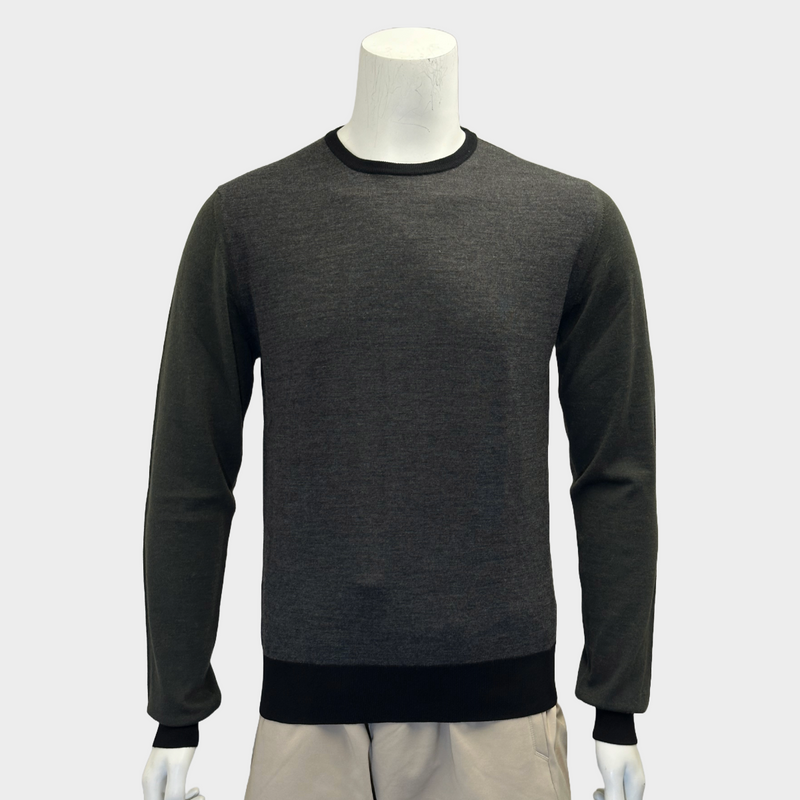 Lanvin men's grey and green merino wool panelled jumper