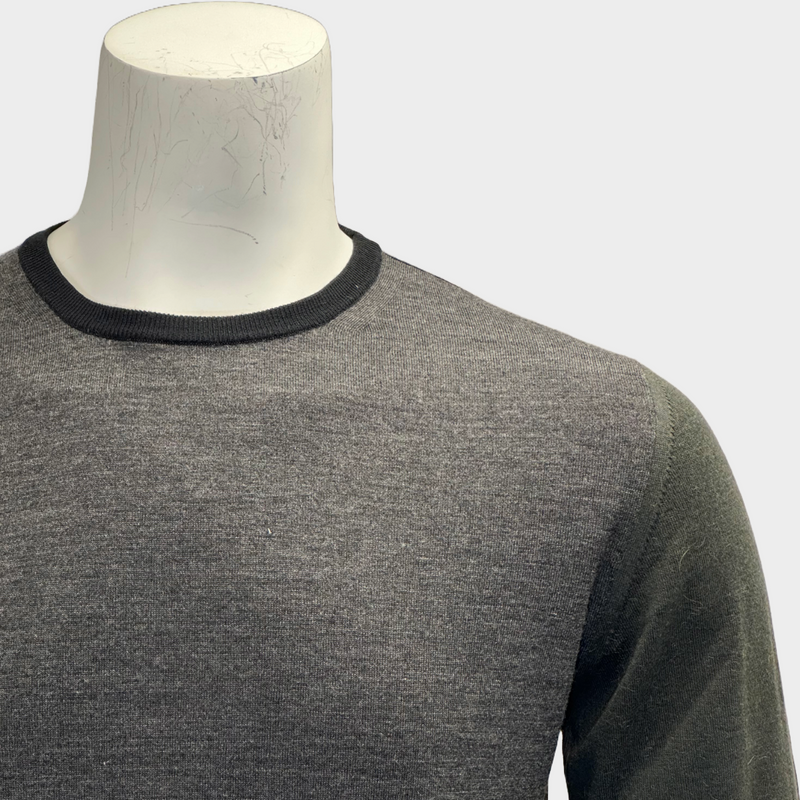 Lanvin men's grey and green merino wool panelled jumper