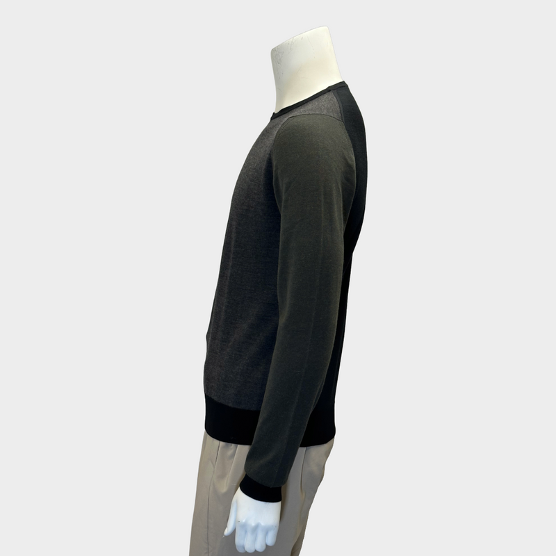 Lanvin men's grey and green merino wool panelled jumper