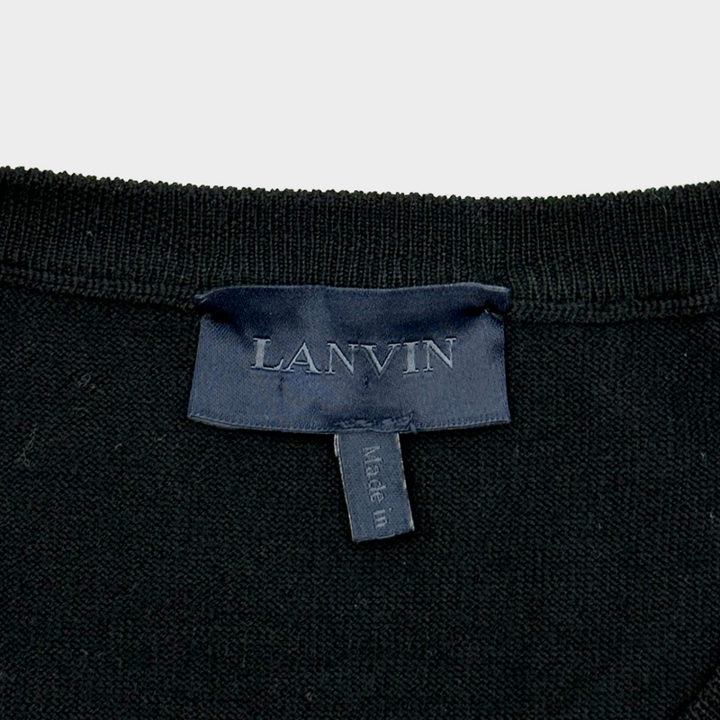 Lanvin men's grey and green merino wool panelled jumper