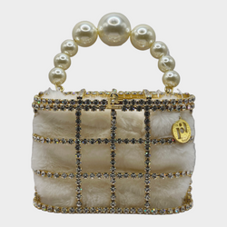 Rosantica crystal and faux pearls cage Holli handbag