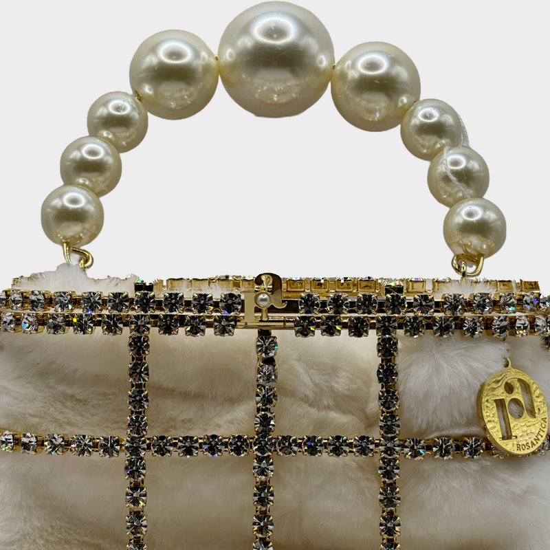 Rosantica crystal and faux pearls cage Holli handbag