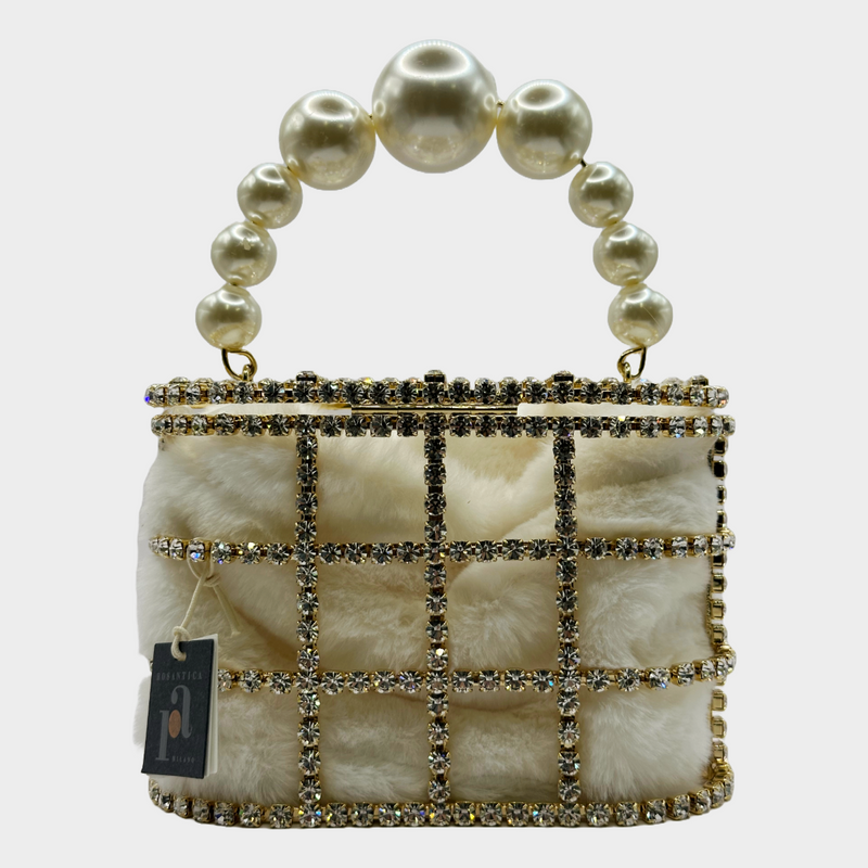 Rosantica crystal and faux pearls cage Holli handbag