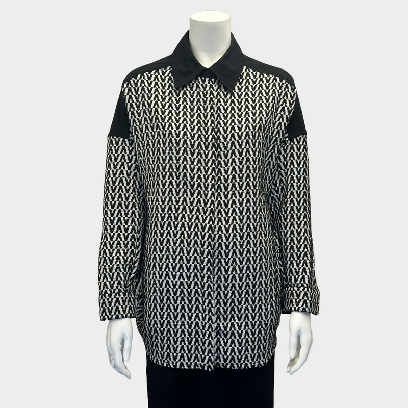 Valentino women's black and white monogram brocade panelled overshirt