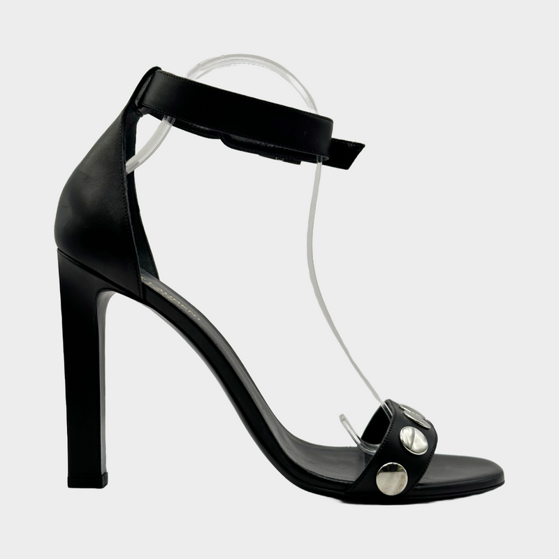 Saint Laurent black leather leather studded sandal heels