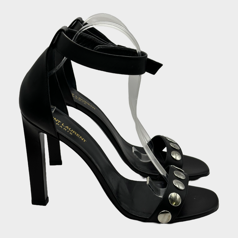 Saint Laurent black leather leather studded sandal heels