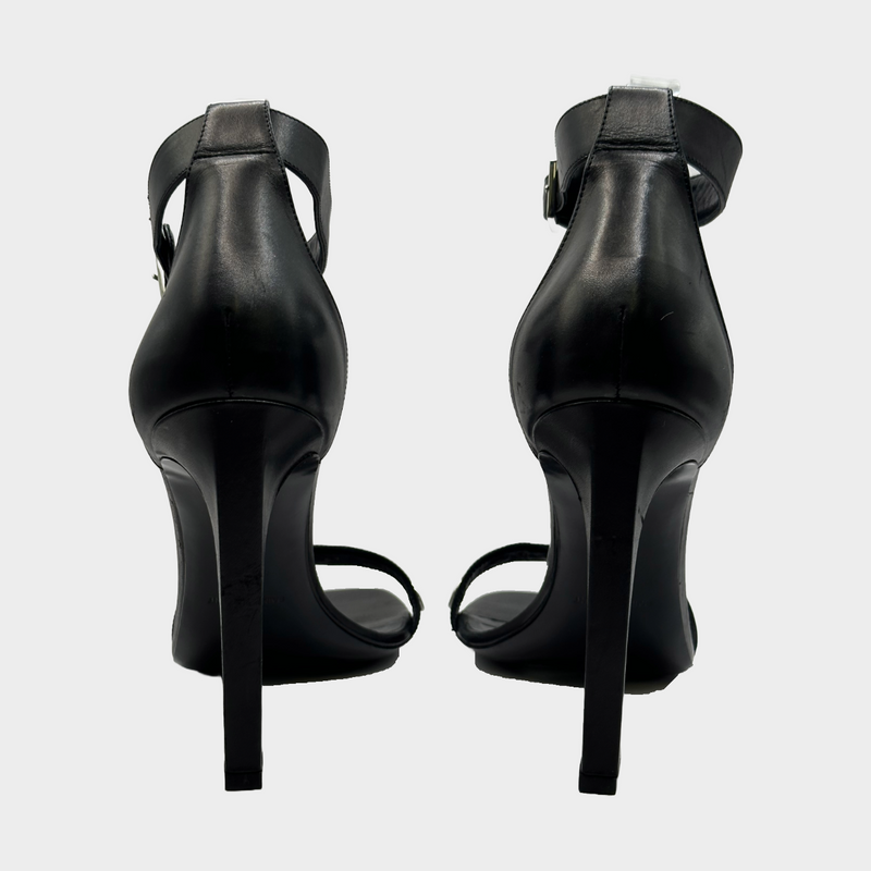 Saint Laurent black leather leather studded sandal heels