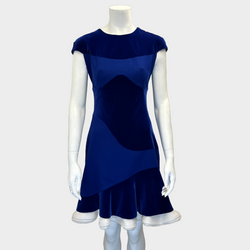 Alexander Mcqueen blue and white velvet panelled dress