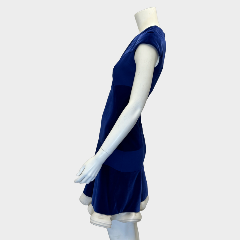 Alexander Mcqueen blue and white velvet panelled dress