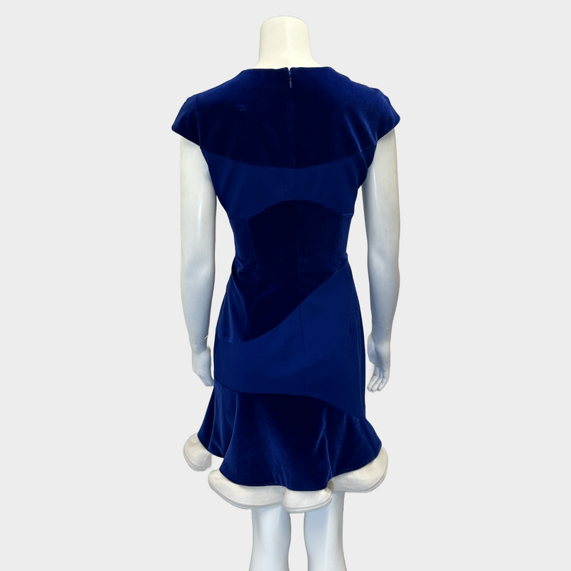 Alexander Mcqueen blue and white velvet panelled dress