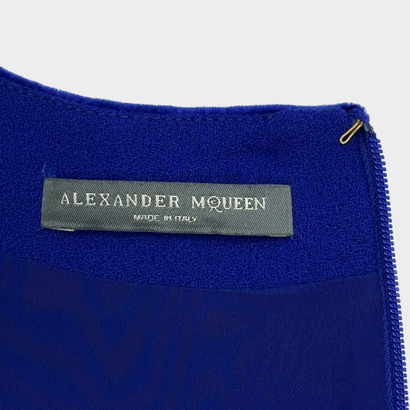 Alexander Mcqueen blue and white velvet panelled dress