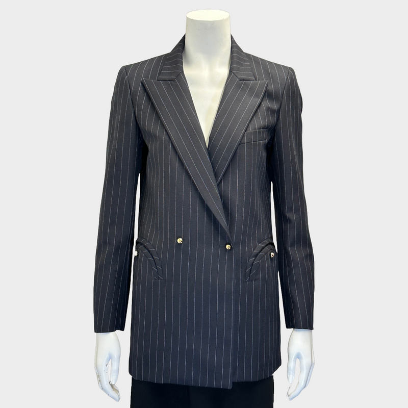 Blazé women's navy striped wool double-breasted blazer