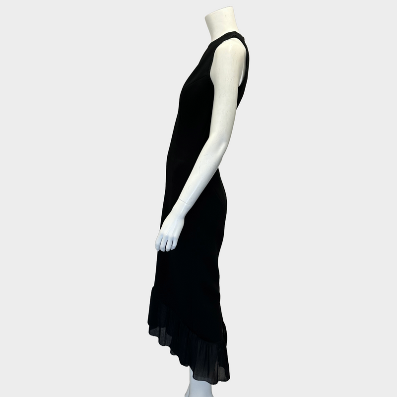 Victoria Beckham black crepe sleeveless dress with frilled tulle bottom