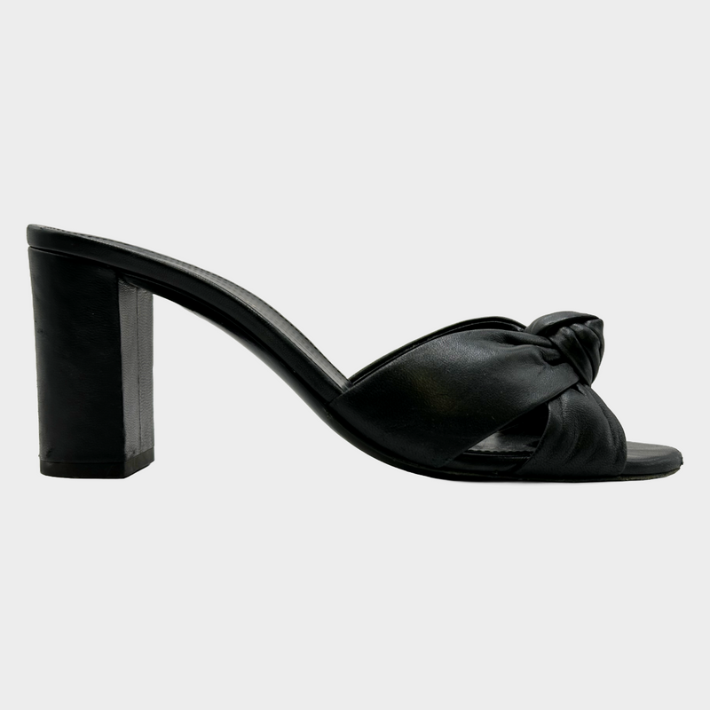 Saint Laurent black leather heeled mules with knot detail