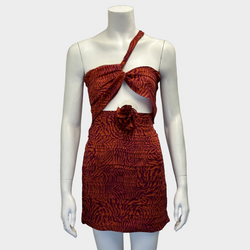 Magda Butrym red and orange abstract print pleated Sukie mini dress