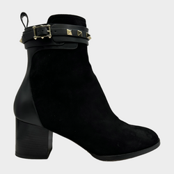 Valentino black leather and suede ankle boots with studded strap