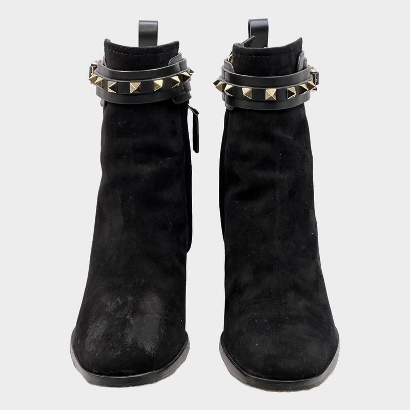 Valentino black leather and suede ankle boots with studded strap