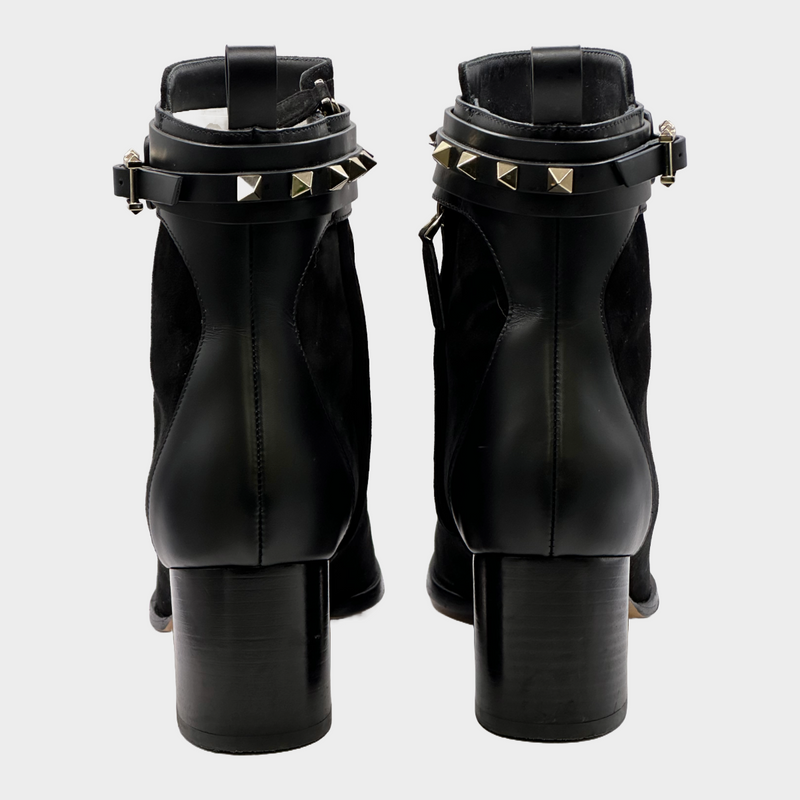 Valentino black leather and suede ankle boots with studded strap