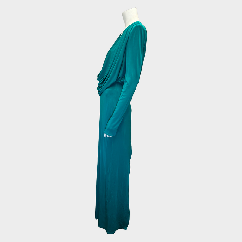 Magda Butrym women's green viscose draped maxi dress with shoulder pads