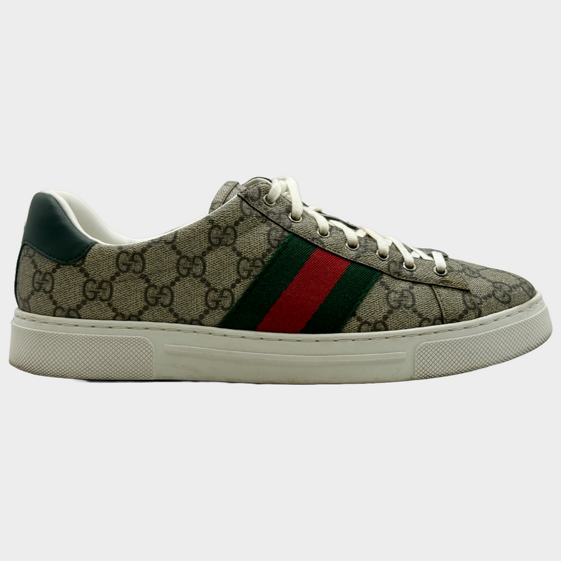 Gucci men's beige and brown monogram ACE trainers mens