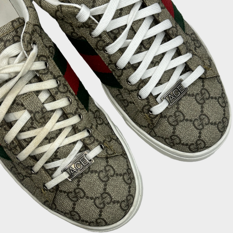 Gucci men's beige and brown monogram ACE trainers mens