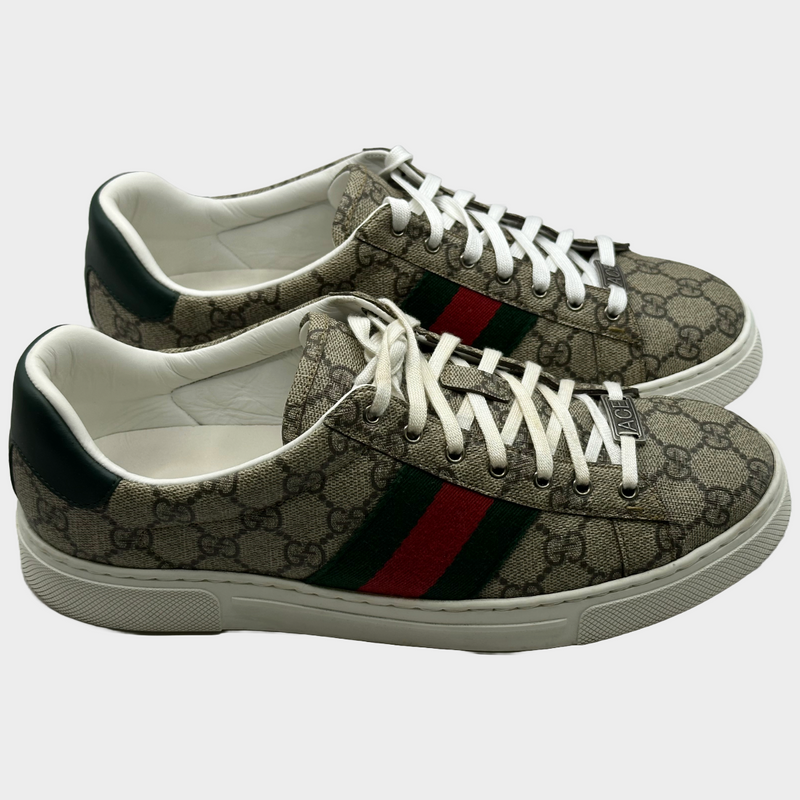 Gucci men's beige and brown monogram ACE trainers mens