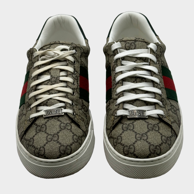 Gucci men's beige and brown monogram ACE trainers mens