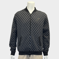 Louis Vuitton men's black and grey checkered cotton jacquard Damier zip through bomber jacket