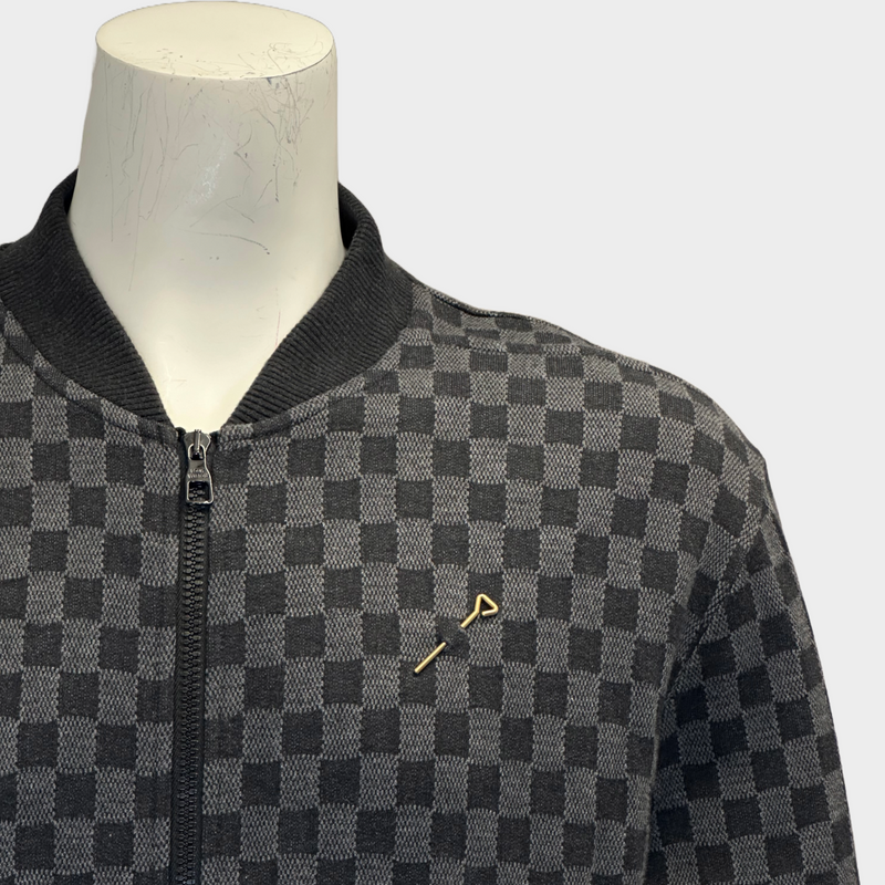 Louis Vuitton men's black and grey checkered cotton jacquard Damier zip through bomber jacket