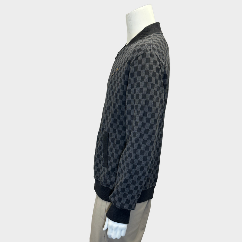 Louis Vuitton men's black and grey checkered cotton jacquard Damier zip through bomber jacket