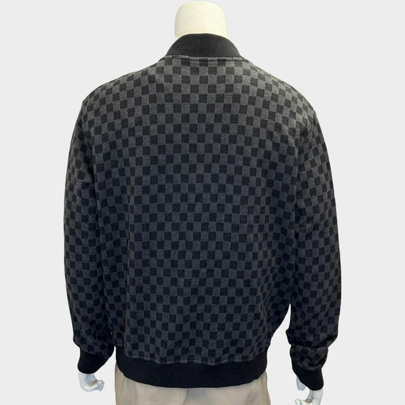 Louis Vuitton men's black and grey checkered cotton jacquard Damier zip through bomber jacket