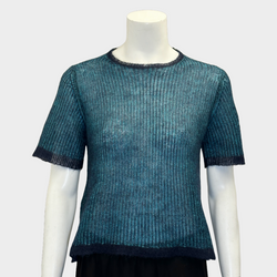 Prada blue and black mohair loose knitted short sleeve jumper