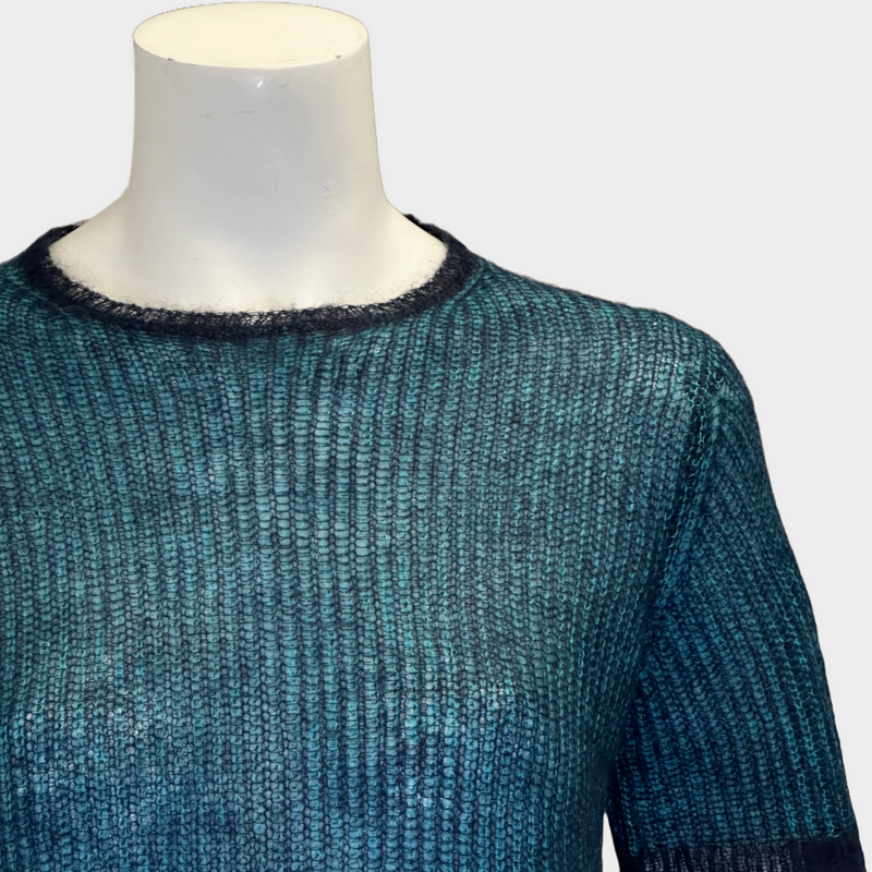 Prada blue and black mohair loose knitted short sleeve jumper