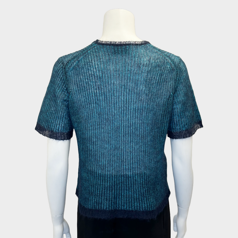 Prada blue and black mohair loose knitted short sleeve jumper