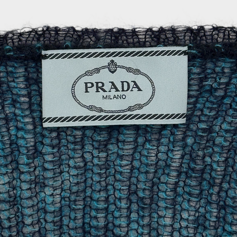 Prada blue and black mohair loose knitted short sleeve jumper