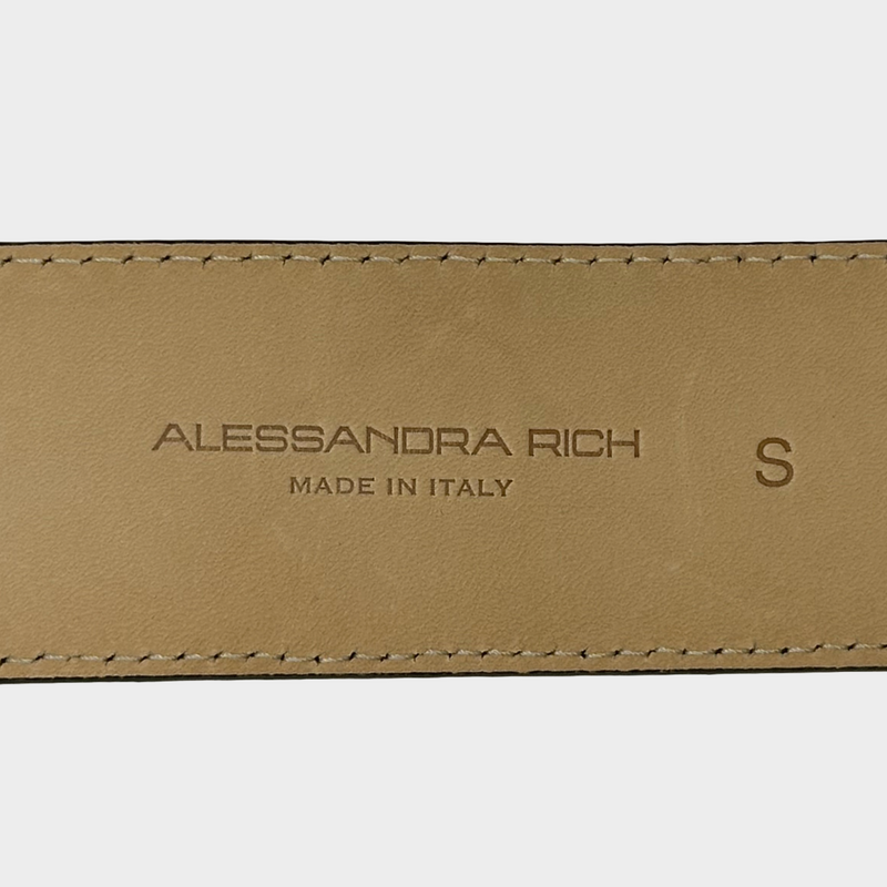 Alessandra Rich women's black leather belt with square crystal buckle