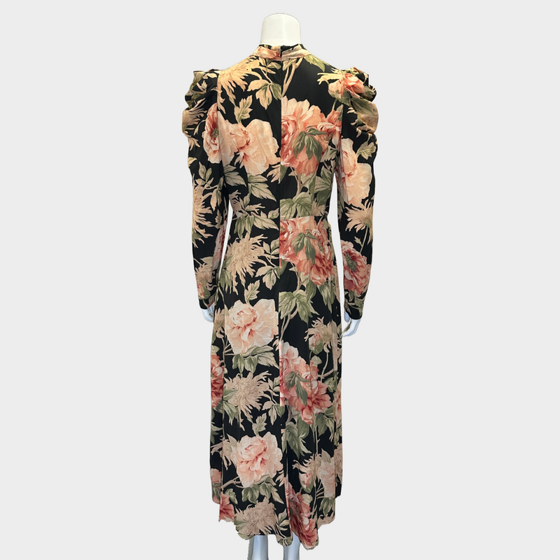 Zimmermann women's blanc and pink floral print silk ruched long sleeved maxi dress