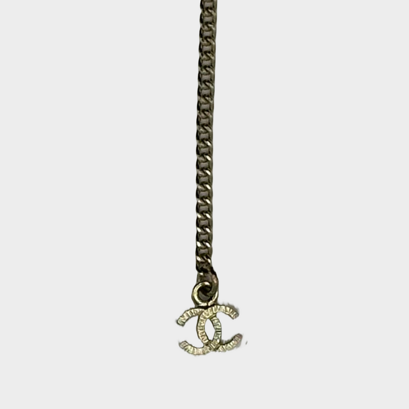 Chanel women's black and gold metal and faux pearls CC pendant necklace